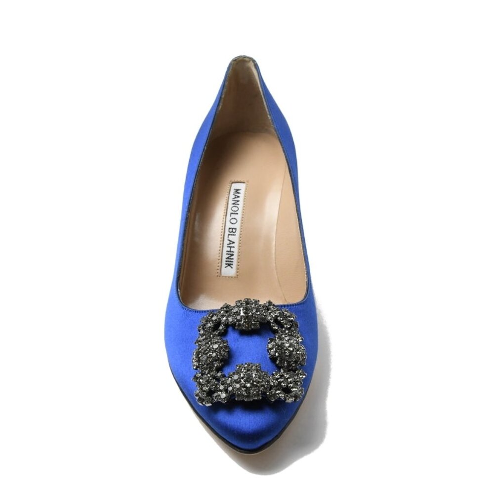 Manolo Blahnik Hangisi Satin Blue 70 - Picture 3 of 4